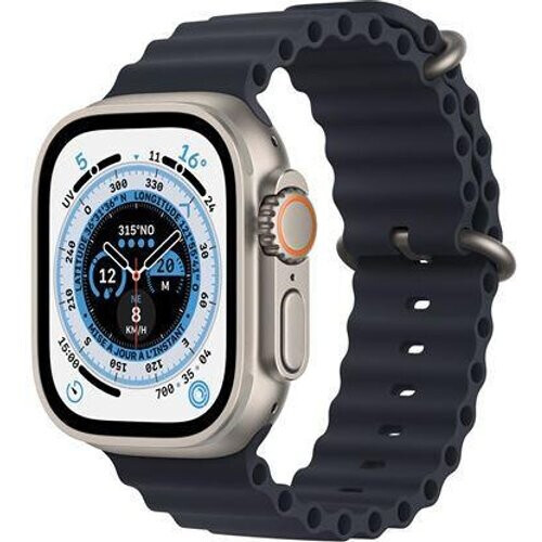 Apple Watch (Ultra) 2022 GPS + Cellular 49 mm - Titanium Zwart - Ocean-bandje Zwart Tweedehands