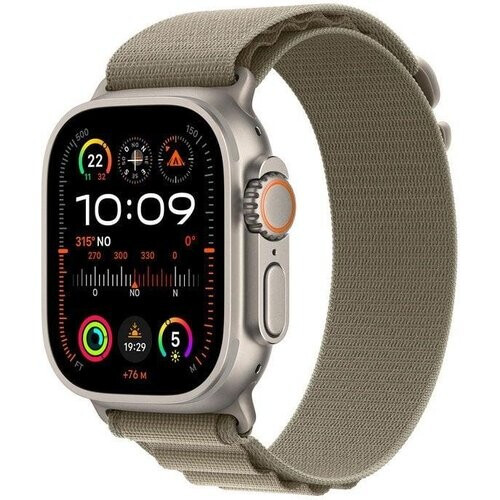 Apple Watch (Ultra) 2023 GPS + Cellular 49 mm - Titanium Grijs - Alpine-bandje Groente Tweedehands
