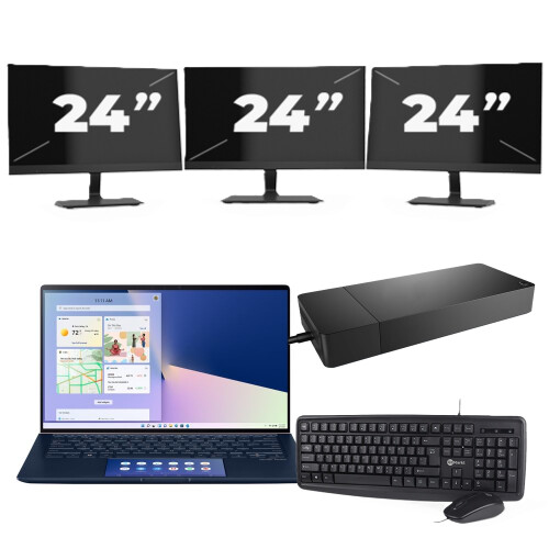 Asus ZenBook 14 UX434 - Intel Core i5-10e Generatie - 14 inch - 8GB RAM - 256GB SSD - Windows 11 Home + 3x 24 inch Monitor Tweedehands