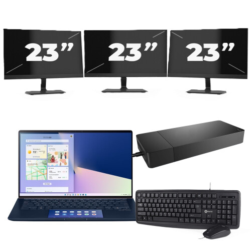 Asus ZenBook 14 UX434 - Intel Core i5-10e Generatie - 14 inch - 8GB RAM - 256GB SSD - Windows 11 Home + 3x 23 inch Monitor Tweedehands