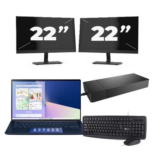 Asus ZenBook 14 UX434 - Intel Core i5-10e Generatie - 14 inch - 8GB RAM - 256GB SSD - Windows 11 Home + 2x 22 inch Monitor Tweedehands