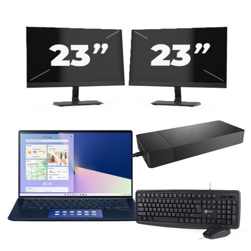 Asus ZenBook 14 UX434 - Intel Core i5-10e Generatie - 14 inch - 8GB RAM - 256GB SSD - Windows 11 Home + 2x 23 inch Monitor Tweedehands