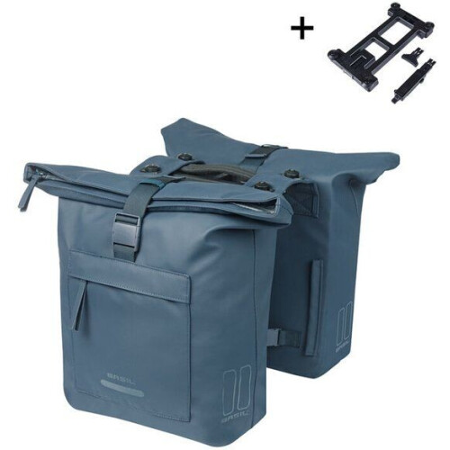 Basil Brooklyn - Dubbele fietstas - 41 Liter - Waterdicht - MIK adapterplaat - Blauw Tweedehands