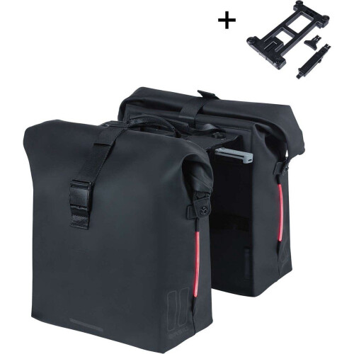 Basil SoHo - dubbele fietstas - 100% waterdicht - MIK - LED-verlichting - Zwart Tweedehands