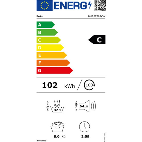 Beko BMS3T382CW - Warmtepompdroger - 8 kg - C - Taaldisplay Duits Tweedehands
