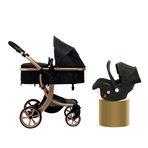 Bellaby Gb14748-608-bk- Luxe Kinderwagen 3 In 1 Met Autostoel- Zwartgoud | Nieuw (outlet)