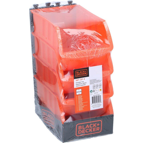 BLACK+DECKER Stapelbare Organizer Bakjes - 4 Stuks - Ideaal voor Gereedschap en Bureau - Oranje (4 stuks) Tweedehands