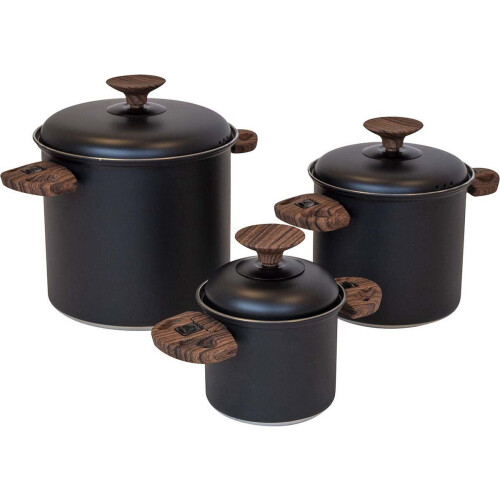 Bo-Camp Industrial - Pannenset - 3-delig RVS met deksels - Zwart (3 stuks)