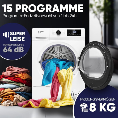 Bomann Wpt7154 - Warmtepompdroger - 8 Kg - 64 Db - Energieklasse D - Wit | Nieuw (outlet)