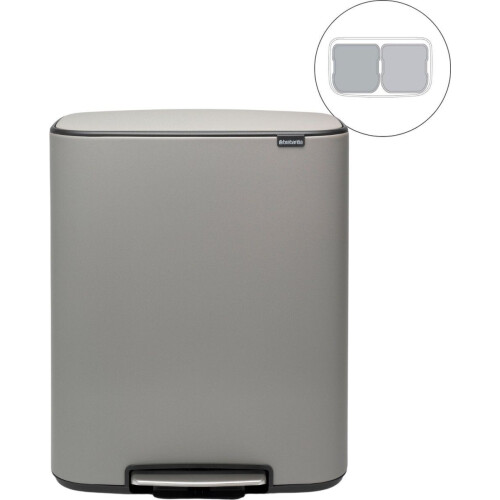 Brabantia Bo Prullenbak - 2 x 30 liter - Afvalscheiding - Mineral Concrete Grey (2 stuks) Tweedehands