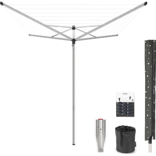 Brabantia Topspinner - Droogmolen - 40 m met metalen grondanker en accessoires - Metallic grey