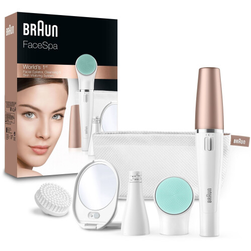 Braun FaceSpa 851V - Gezichtsepilator 3in1 - Reinigingsborstel en revitaliserend kussen - Goud/Wit
