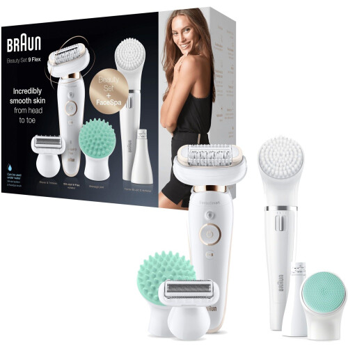 Braun Silk-épil 9 Flex 9-300 - Beautyset - Epilator met Flexibele Kop en 4 Opzetstukken - Wit/Goud
