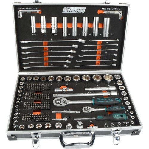 Brüder Mannesmann M98432 - Dopsleutelset 232-delig - Chroom-vanadiumstaal - Aluminium koffer Tweedehands