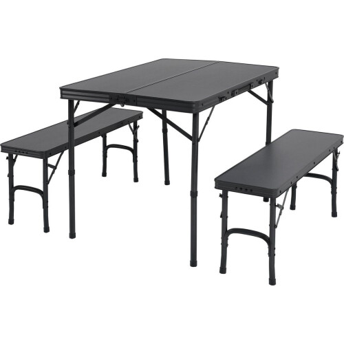 Campart TA-0870 - Picknicktafel 4 personen - Opvouwbaar met banken - Aluminium zwart