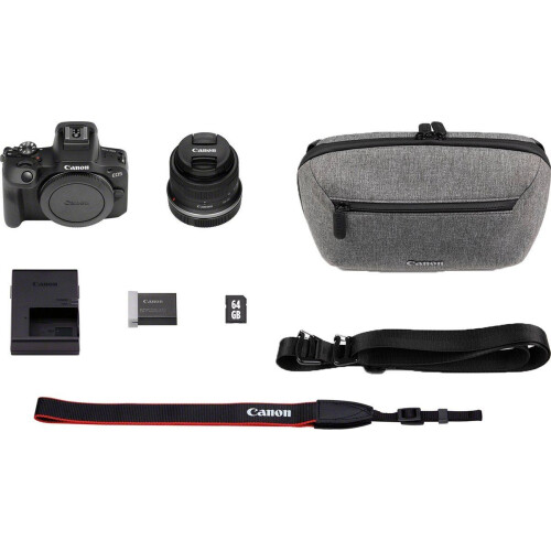 Canon R100 - Systeemcamera travel kit - RF-S 18-45mm IS STM-lens + schoudertas + geheugenkaart + batterijpakket - Zwart