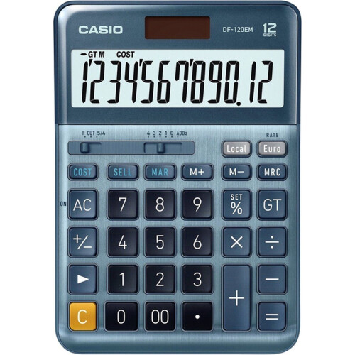 Casio DF-120EM - Bureaurekenmachine - Grote 12-cijferige display en valuta-omrekening - Blauw Tweedehands