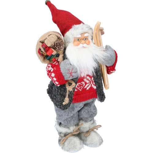 Christmas Gifts Kerstman Pop - Kerst Beeldje 30CM - Traditionele Kledij - Rood Grijs