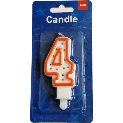 Cijferkaars 4 - wit met gekleurde stippen - hoogte 8 cm - oranje