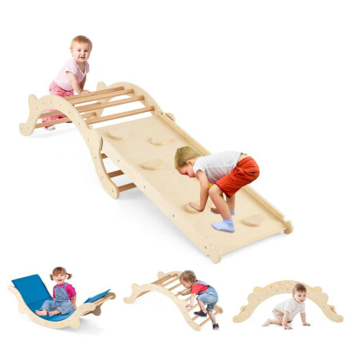 Coast 3-in-1 - Houten Klimladder Set met Boog en Glijbaan - Draagvermogen 60 kg - Naturel