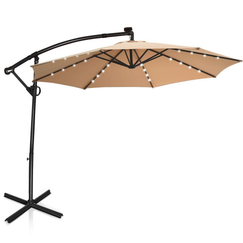 Coast 300 cm Beige Vrijhangende Parasol met LED-verlichting en Afstandsbediening– Zonnepaneel, Kant