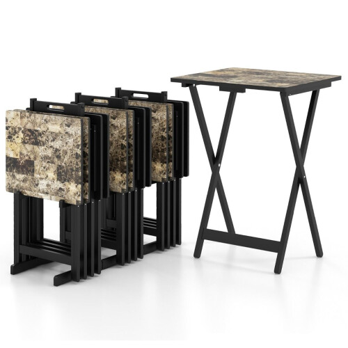 Coast 4-Delige Klaptafelset 48x40x67 cm Zwart– Houten TV- en Snacktafel met Opbergstandaard en Draa Tweedehands