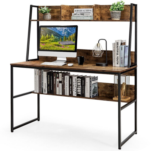 Coast Bureau - Computertafel met Plank - 120x57x140 cm - Koffie Tweedehands