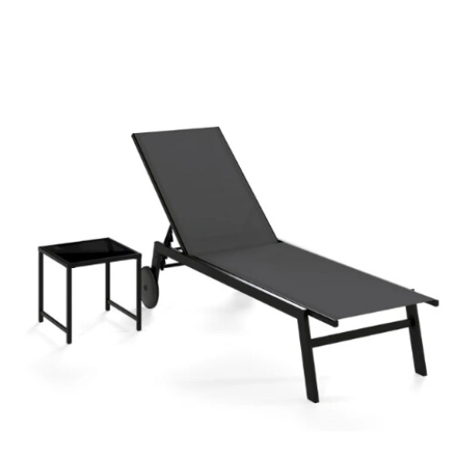 Coast Ligbed Tuinset - 6-voudig Verstelbare Rugleuning - Bijzettafel - Grijs