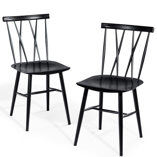 Coast Set van 2 Metalen Eetkamerstoelen - Industriële Design - Ergonomische Rugleuning - Zwart (2 stuks) Tweedehands