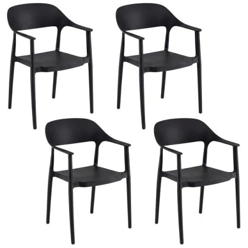 Coast Stapelbare Eetkamerstoelen Set van 4 – Kunststof Tuinstoelen 57 x 53 x 83 cm – Zwart