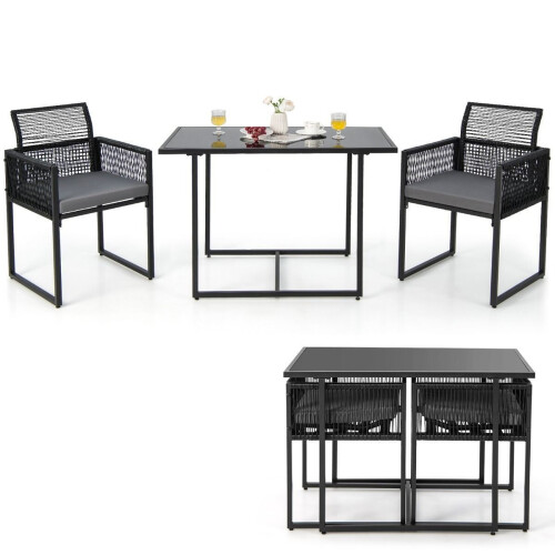 Coast Terrasmeubelset - 3-Delig - Tafel 108x60x72 cm met Inklapbare Rugleuning - Zwart (2 stuks)