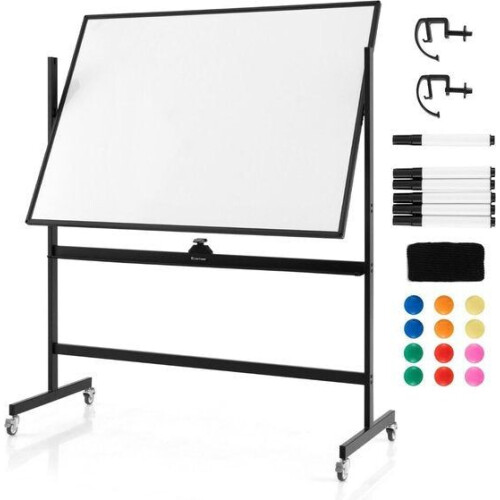 Coast Whiteboard – Dubbelzijdig & In Hoogte Verstelbaar – Incl. Accessoires – 126 x 53,5 x 160-180 c