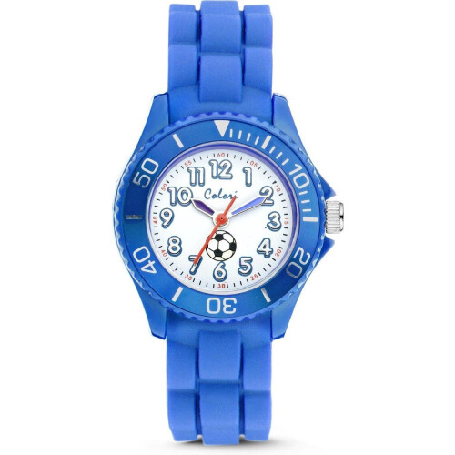 Colori Kidz CLK011 - Kinderhorloge - Voetbal - Blauw - Ø 30 mm