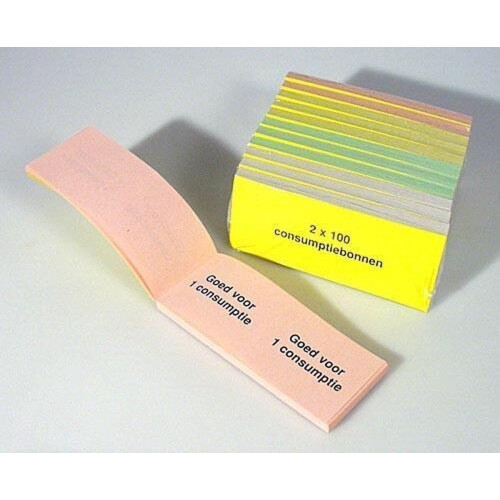 Consumptiebonnen - Papieren consumptiebonnen 2 per strook - Goed voor 1 consumptie - (2 x 100 stuks)