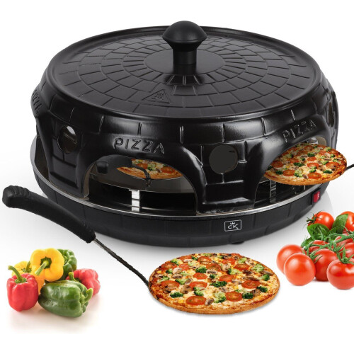 CuisineKing Pizza Oven Black Edition - Mini Pizza Oven - 6 Personen - Terracotta Koepel - RVS Bakplaat 1100 Watt