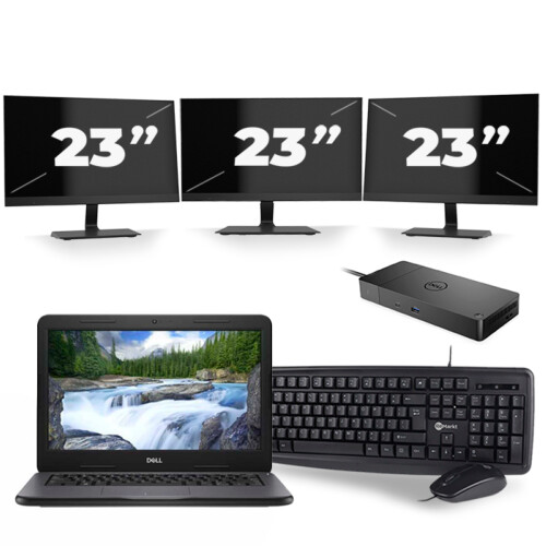 Dell Latitude 3310 - Intel Core i3-8e Generatie - 13 inch - 8GB RAM - 256GB SSD - Windows 11 + 3x 23 inch Monitor Tweedehands