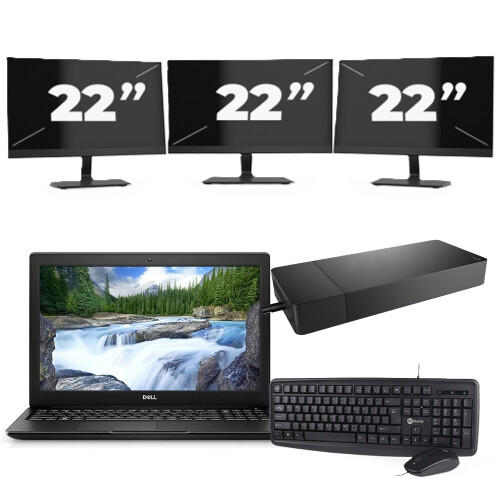 Dell Latitude 3500 - Intel Core i5-8e Generatie - 15 inch - 8GB RAM - 256GB SSD - Windows 11 Home + 3x 22 inch Monitor Tweedehands