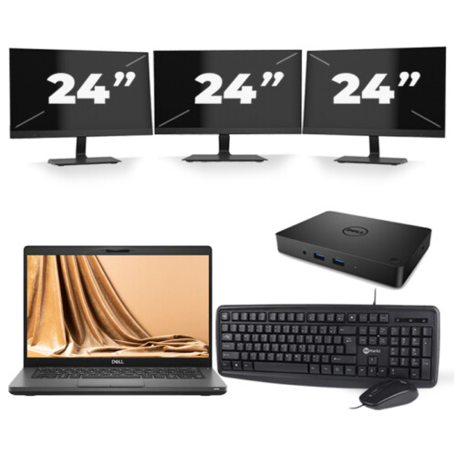 Dell Latitude 5401 - Intel Core i7-9e Generatie - 14 inch - 16GB RAM - 256GB SSD - Windows 11 + 3x 24 inch Monitor Tweedehands