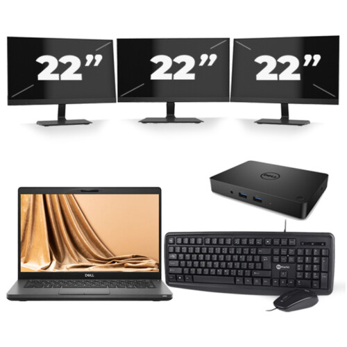 Dell Latitude 5401 - Intel Core i7-9e Generatie - 14 inch - 16GB RAM - 256GB SSD - Windows 11 + 3x 22 inch Monitor Tweedehands