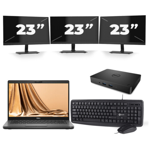 Dell Latitude 5401 - Intel Core i7-9e Generatie - 14 inch - 16GB RAM - 256GB SSD - Windows 11 + 3x 23 inch Monitor Tweedehands
