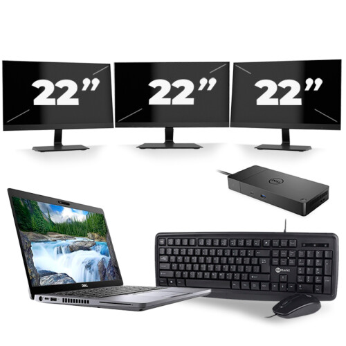 Dell Latitude 5410 - Intel Core i5-10e Generatie - 14 inch - 8GB RAM - 256GB SSD - Windows 11 + 3x 22 inch Monitor Tweedehands
