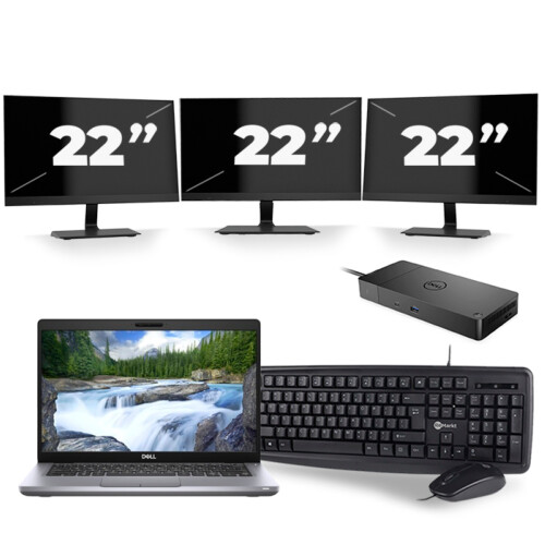 Dell Latitude 5411 - Intel Core i5-10e Generatie - 14 inch - 8GB RAM - 256GB SSD - Windows 11 + 3x 22 inch Monitor Tweedehands