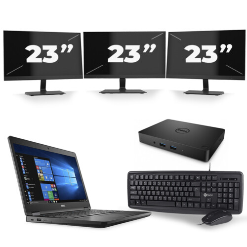 Dell Latitude 5480 - Intel Core i3-7e Generatie - 14 inch - 8GB RAM - 256GB SSD - Windows 11 + 3x 23 inch Monitor Tweedehands