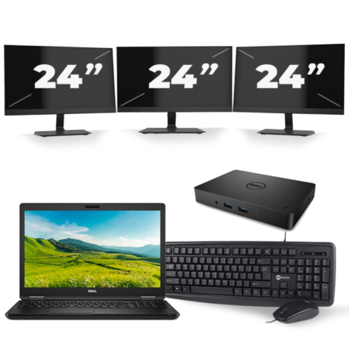 Dell Latitude 5580 - Intel Core i5-6e Generatie - 15 inch - 8GB RAM - 256GB SSD - Windows 11 + 3x 24 inch Monitor Tweedehands