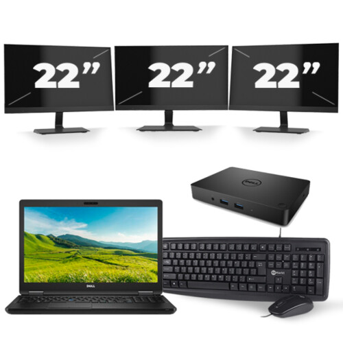 Dell Latitude 5580 - Intel Core i5-7e Generatie - 15 inch - 8GB RAM - 256GB SSD - Windows 11 + 3x 22 inch Monitor Tweedehands