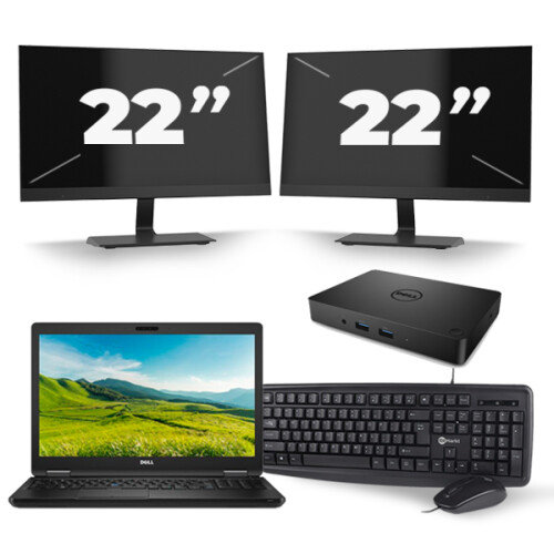 Dell Latitude 5580 - Intel Core i5-7e Generatie - 15 inch - 8GB RAM - 256GB SSD - Windows 11 + 2x 22 inch Monitor Tweedehands
