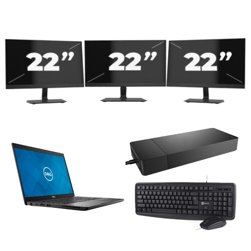Dell Latitude 7390 - Intel Core i7-8e Generatie - 13 inch - 8GB RAM - 256GB SSD - Windows 11 + 3x 22 inch Monitor Tweedehands