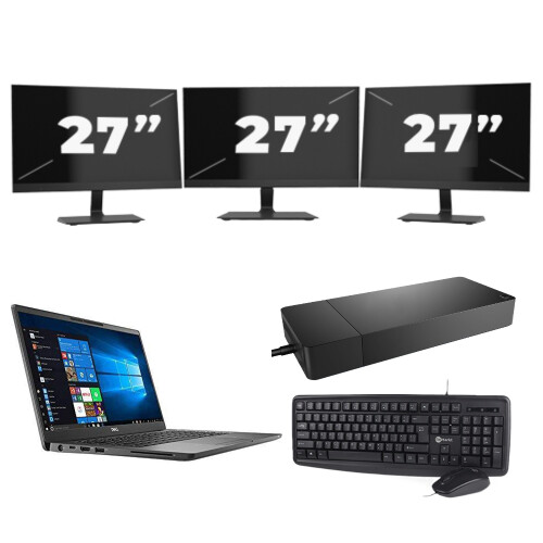 Dell Latitude 7400 - Intel Core i5-8e Generatie - 14 inch - 8GB RAM - 256GB SSD - Windows 11 Home + 3x 27 inch Monitor Tweedehands