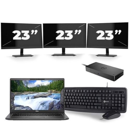 Dell Latitude 7400 - Intel Core i7-8e Generatie - 14 inch - 16GB RAM - 256GB SSD - Windows 11 + 3x 23 inch Monitor Tweedehands