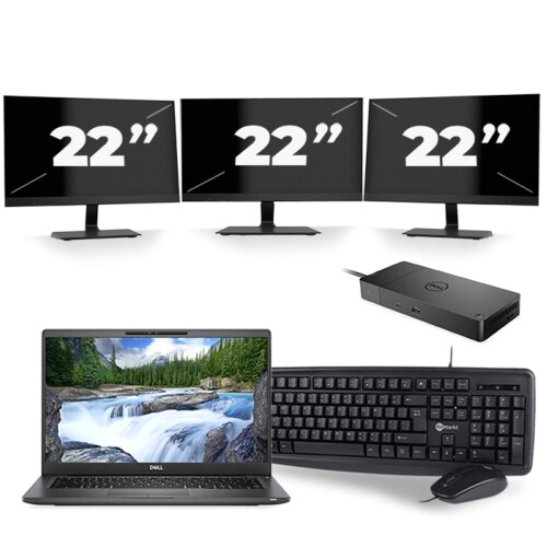 Dell Latitude 7400 - Intel Core i7-8e Generatie - 14 inch - 16GB RAM - 256GB SSD - Windows 11 + 3x 22 inch Monitor Tweedehands